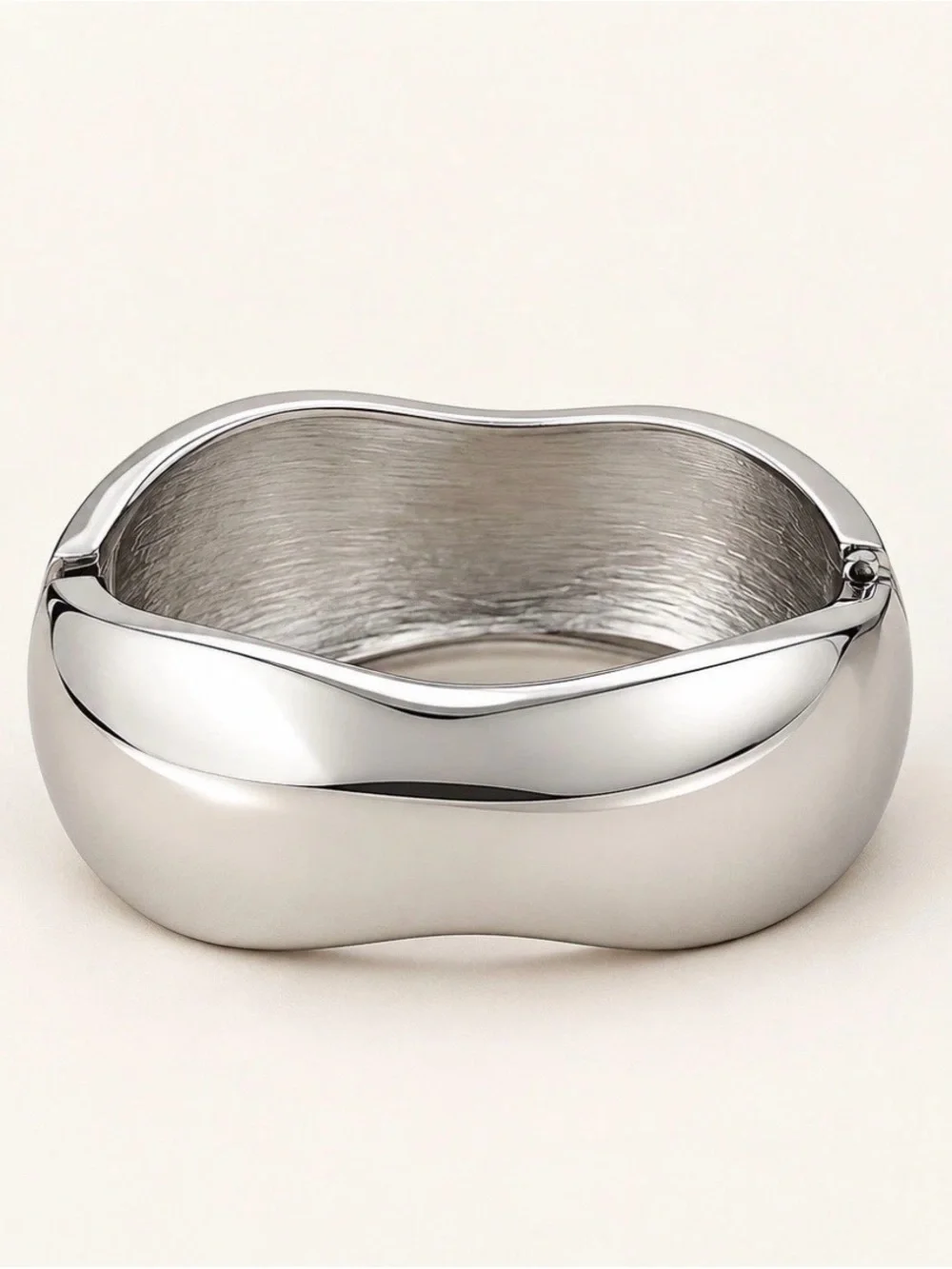 Silver Chunky Dome Cuff Bracelet Wavy Sculptural Statement Bangle